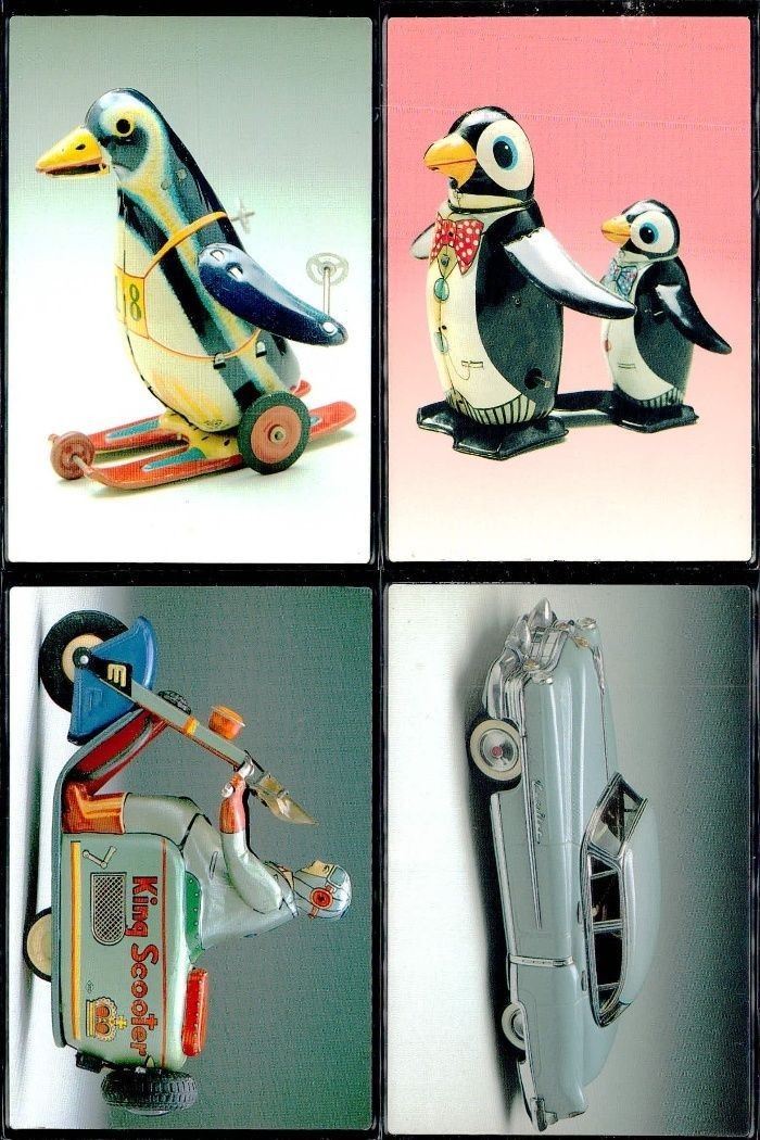 TIN TOYS 1996 Card 4 Set Penguin Skier Cadillac