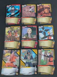 NARUTO ナルト カードゲーム 疾風伝 9枚セット うずまきナルト 神月イズモ 綱手 任務ファイル 多重影分身 影分身の術 大型手裏剣 クナイ トンファー 瞬身の術 バンダイ 2005 2006 当時物 トレカ 忍 術 アニメ グッズ