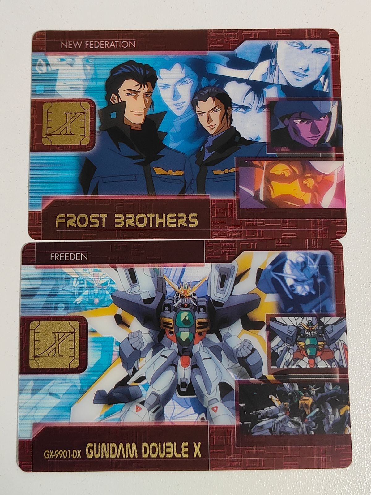 機動新世紀ガンダムX ビジュアルカード 2枚セット ガンダムDX & フロスト強大 社ギア 折る場 新連邦軍 フリーデン 平成ガンダム 森永 ウエハース ウエファーチョコ