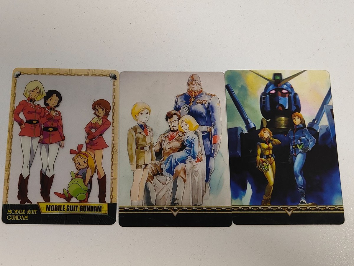 機動戦士ガンダム 森永チョコスナック ウエハースカード 3枚セット ザビ家肖像画 デギン ギレン ドズル キシリア ガルマ アムロ・レイ セイラ・マス ガンダム イラスト コレクション レトロ 希少 当時物 ジオン公国 地球連邦軍