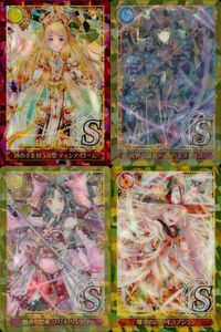 カード 魔法使いと黒猫のウィズ 黒ウィズ まとめ 神の手を担う司祭ティシア・ローム 冥界の誘者ハクア・デスサイス 闇夜の閃 ツバキ・リンドウ 爆炎のレナ・イラプション キラ レア サムネイル 1