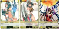QBザ デュエル クイーンズブレイド ザ デュエル カード まとめ キャラクター メナス 基本の構え メナス ダウンスイング ニクス 灼熱焔弾 3枚 201 195 098 メガハウス TCG サムネイル 1