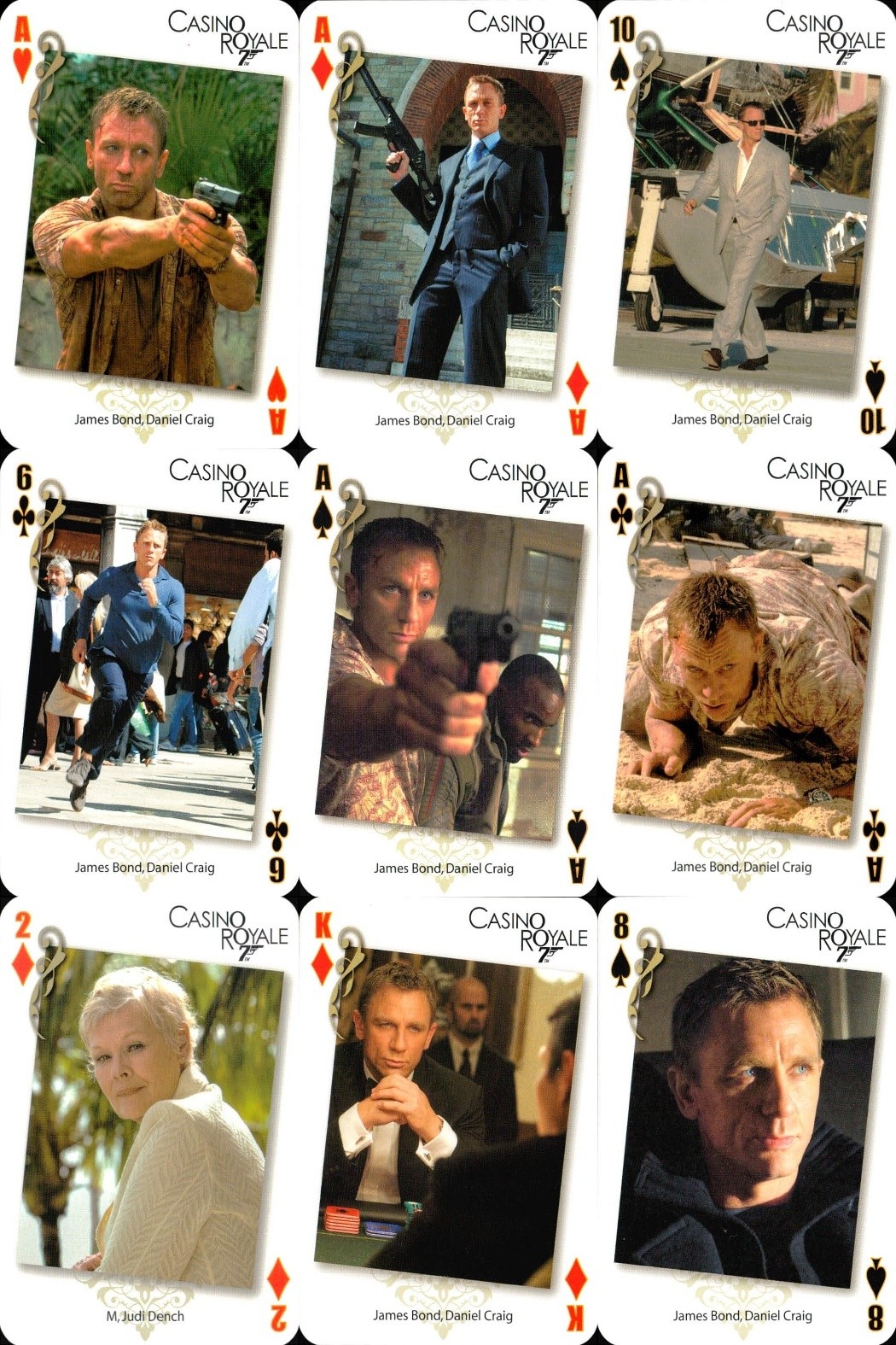 007カジノロワイヤル 007 Casino Royale トランプ 007 ゼロゼロセブン ジェームズボンド カード まとめ トランプ カード まとめ フォト James Bond Daniel Craig 9枚 A♥ A♦