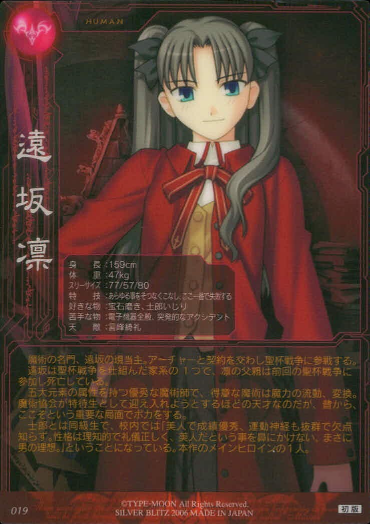 Fate/SN Fate/stay night Fate stay night FACT CARD 初版 遠坂凛 トレカ 019 SILVER BLITZ キャラクターカード(FACTカード)