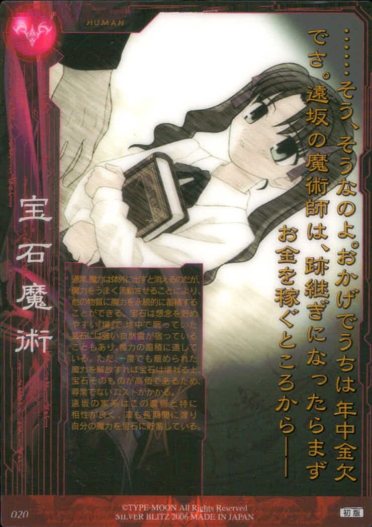 フェイト Fate/stay night FACT CARD Fate stay night FACT CARD 初版 カード 遠坂凛 トレカ 020 SILVER BLITZ TCG