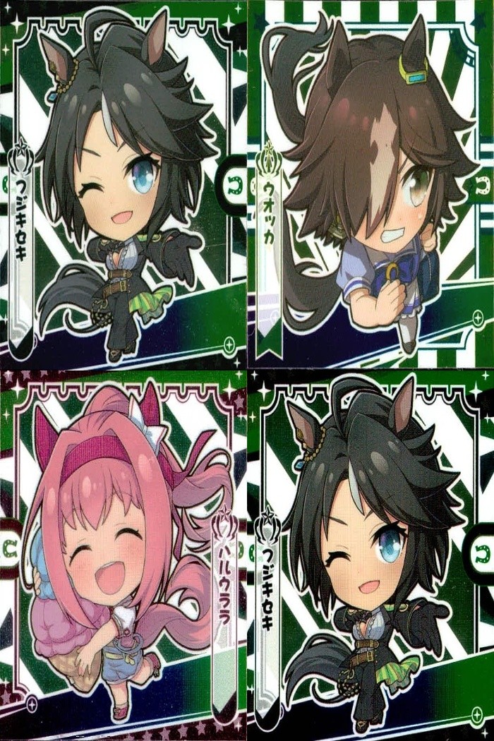 ウマ娘 プリティーダービー ウマ娘 シール まとめ カード まとめ フジキセキ ウオッカ ハルウララ 4枚 ウマ娘2-03 ウマ娘1-04 ウマ娘2-16 バンダイ 食玩 ウエハース