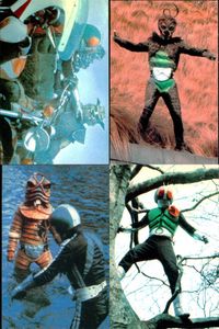 仮面ライダー 仮面ライダー カルビー カード 石森プロ 東映 カード まとめ ストーリー 怪人 テーマソング うけてみよ! このライダーチョップ 土グモ男ドクモンド ライダーアクション 新1号ライダーの必殺技 4枚 118 116 サムネイル 1