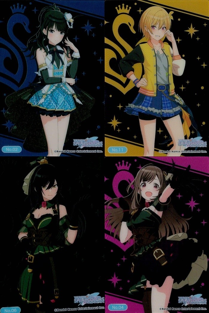 シャニマス アイドルマスター シャイニーカラーズ カード まとめ キャラクター 杜野凛世 三峰結華 幽谷霧子 福丸小糸 4枚 No.02 No.11 No.06 No.04 バンダイナムコエンターテインメント 食玩