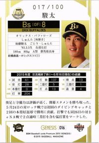 【状態B】駿太 オリックス バッファローズ 017/100 100枚限定 プロ野球 BBM 2015 カード サムネイル 2