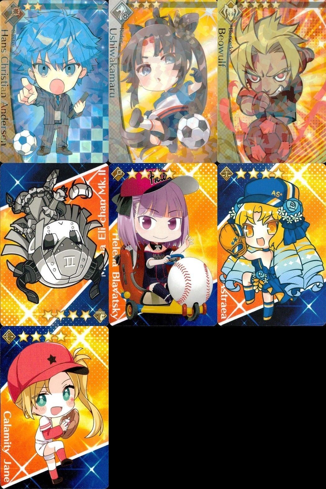 カード Fate FGO グレイルリーグ 野球 ドリームストライカー フェイト サッカー まとめ キャスター 牛若丸 ベオウルフ V キャスタ アストライア カラミティ・ジェーン コレクション