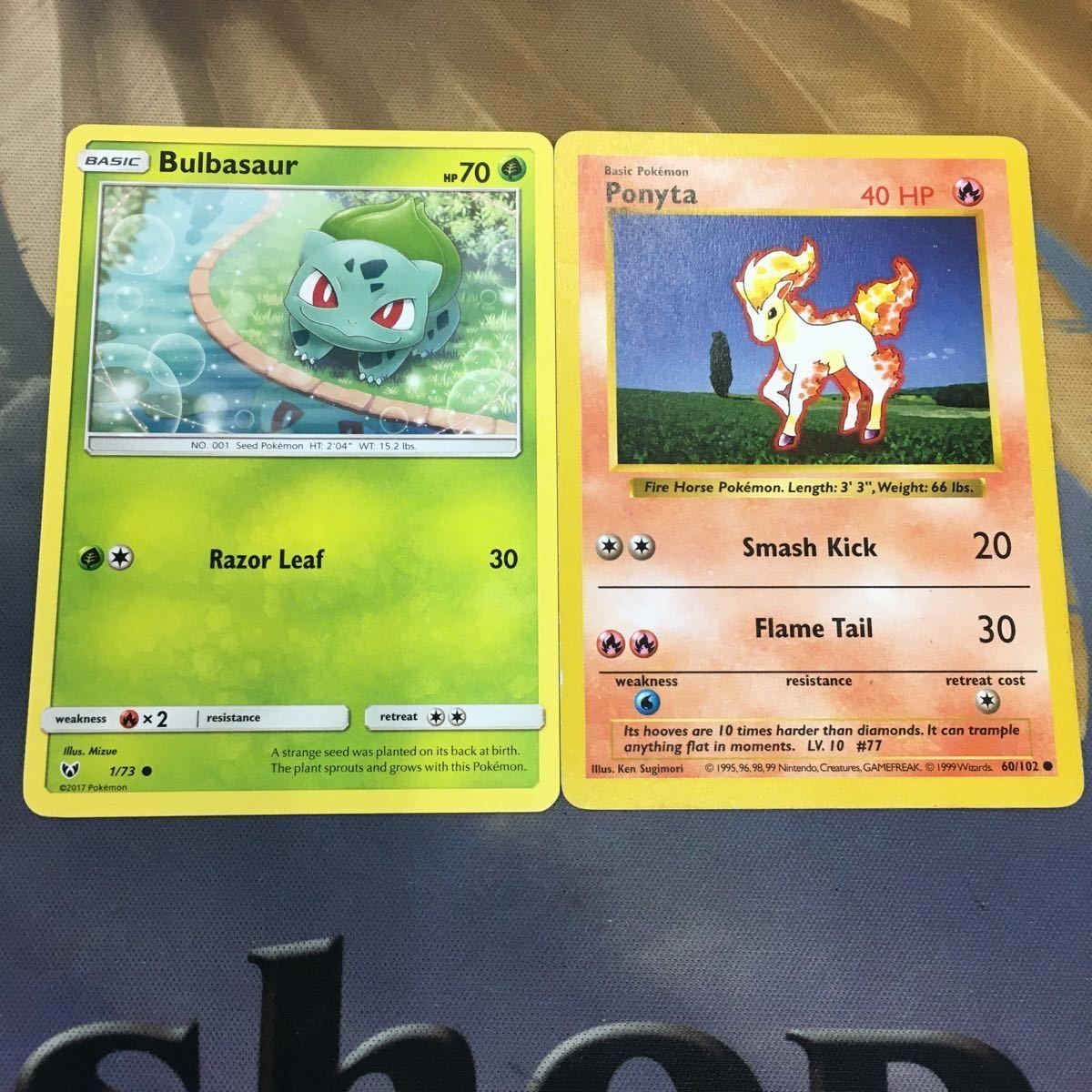 Pokemon Card Old Back English 2 Cards Bulbasaur Ponyta