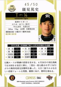 【状態B】50枚限定 45/50 阪神タイガース 能見篤史 プロ野球 BBM 2015 カード サムネイル 2