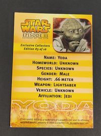 Star Wars Episode III Revenge of the Sith Yoda トレカ #3 of 16 Lucasfilm Exclusive Collectors Edition サムネイル 2