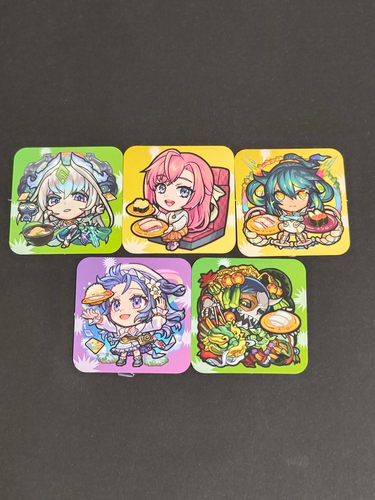 モンスト モンスターストライク スシロー コラボ 10周年 カード まとめ コラボ ナナ ピンク髪キャラクター 青緑髪キャラクター 青髪キャラクター モンスターキャラクター 5枚 MIXI スシローコラボ