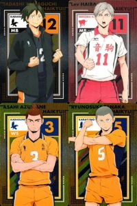 カード まとめ ハイキュー メタリック 山口忠 No.04 ハイバ・リヴ No.30 東峰旭 No.21 田中龍之介 No.17 日向翔陽 No.13 メタリックカード ウエハース