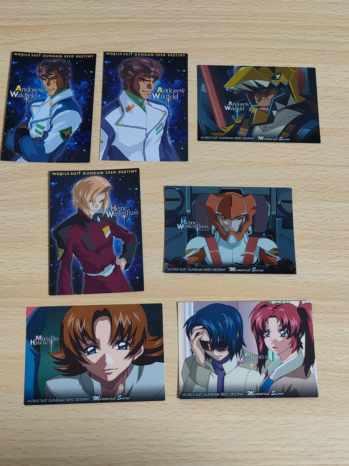 ガンダムSEED DESTINY カード カードダスマスターズ アンドリュー・バルトフェルド ハイネ・ヴェステンフルス ミリアリア・ホーク メイリン・ホーク アスラン・ザラ