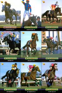 競馬 カード ホースレーシング まとめ トキオエクセレント シルクジャスティス テイエムオオアラシ エアグルーヴ ダンスパートナー カネツクロス ローゼンカバリー オースミタイクーン インターユニーク バンダイ サムネイル 1